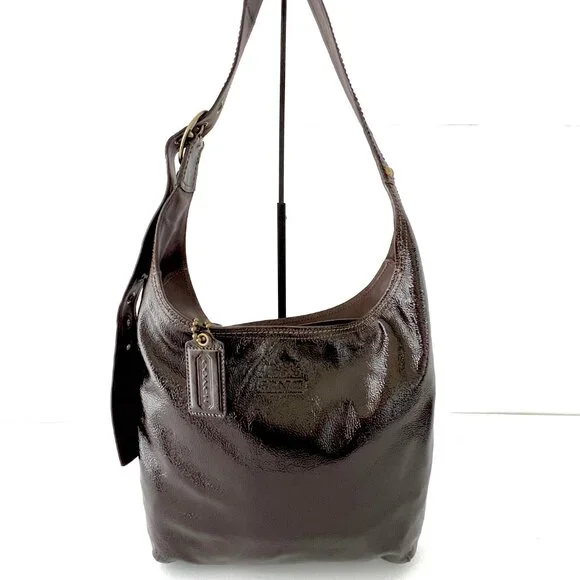 Coach Brown Patent Leather Crinkle Texture Hobo & Crossbody Bag, C0873-12387 EUC - Picture 15 of 16